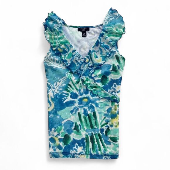 Chaps Tops - Y2K Baby Doll Style Blue & Green floral tie dye sleeveless top | Chaps, size PL